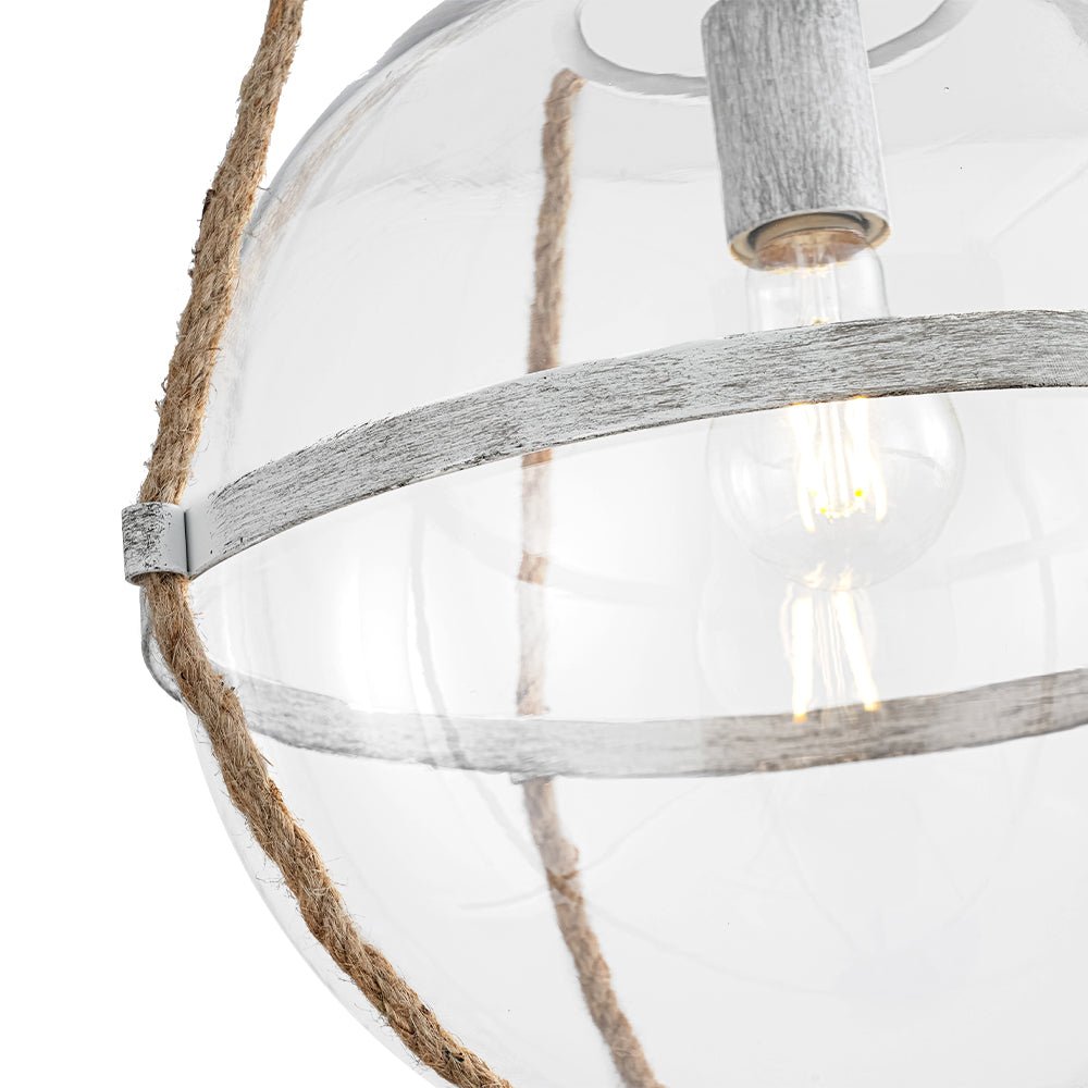 Yrvuvyr Rustic Hemp Rope Distressed White Glass Pendant Light