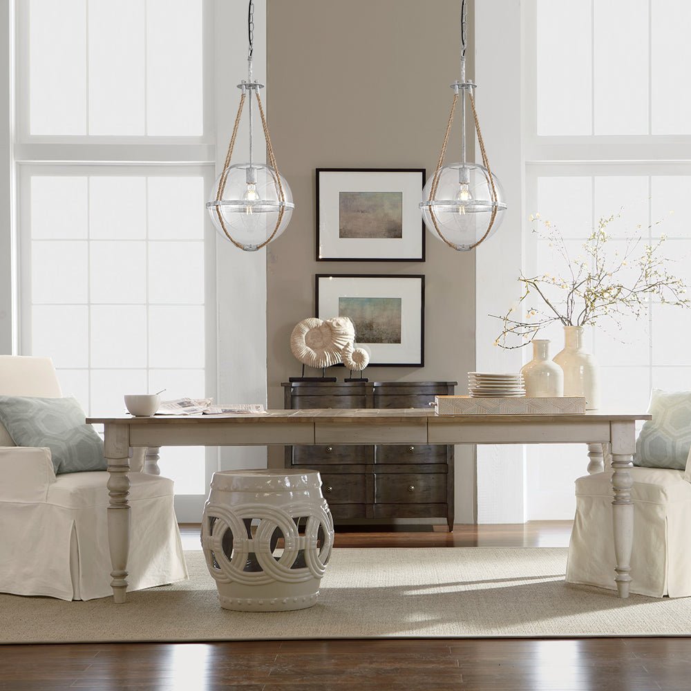 Yrvuvyr Rustic Hemp Rope Distressed White Glass Pendant Light