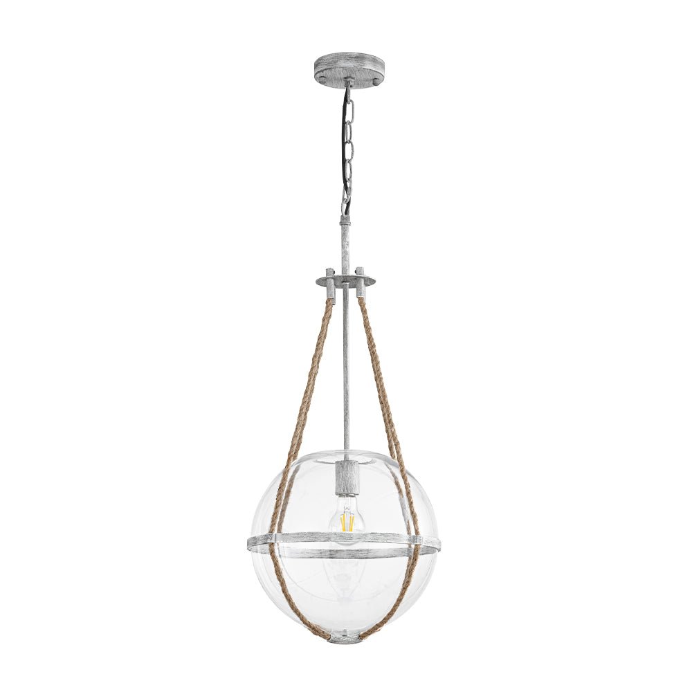 Yrvuvyr Rustic Hemp Rope Distressed White Glass Pendant Light