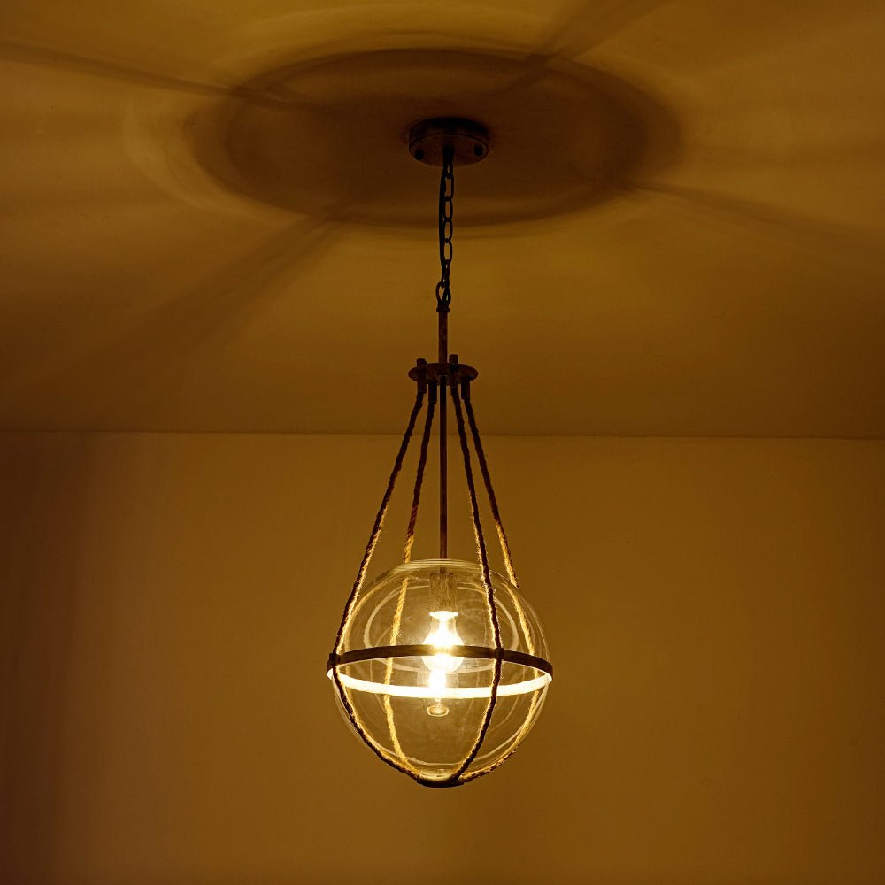 Yrvuvyr Rustic Hemp Rope Distressed White Glass Pendant Light