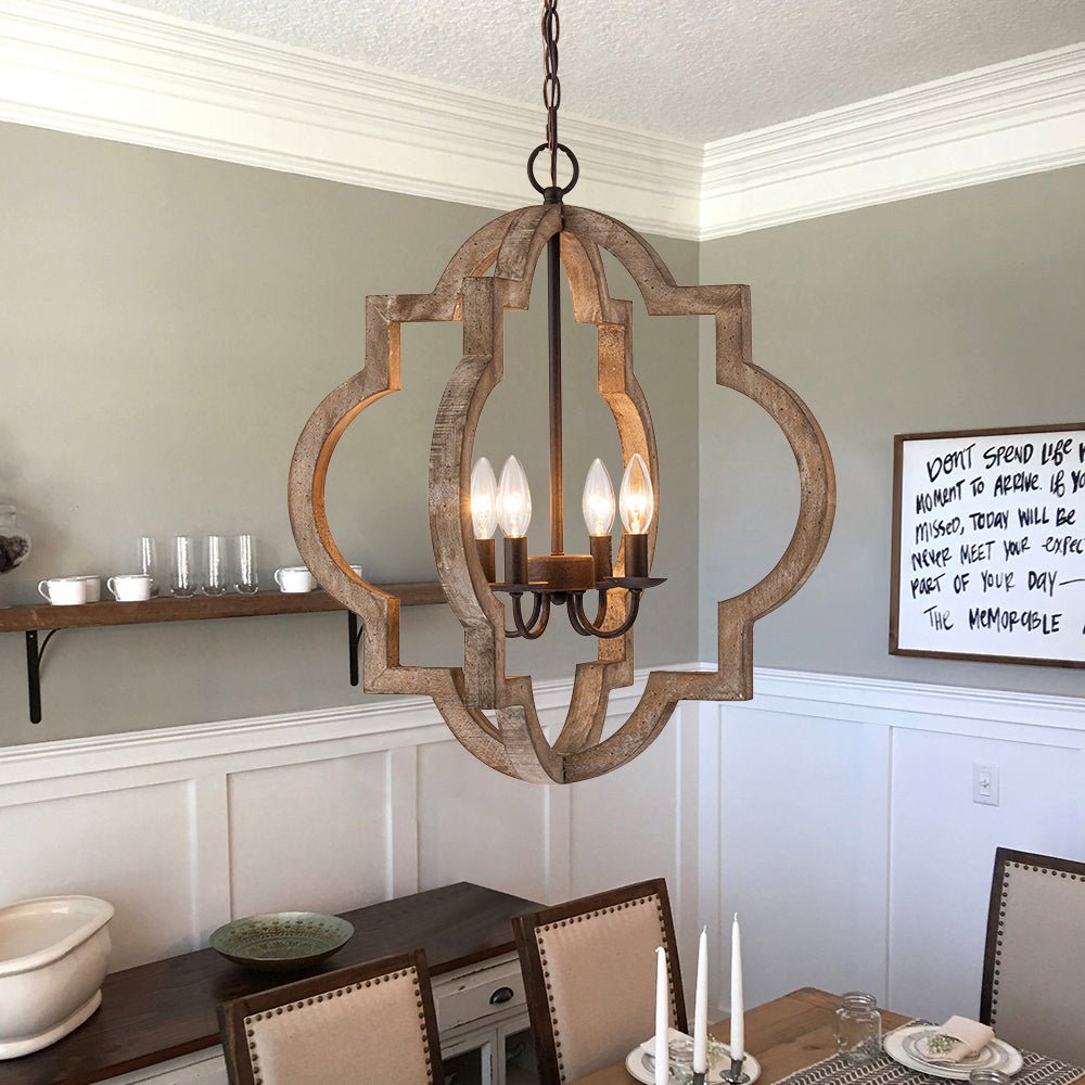 Alvuli Vintage Quatrefoil Wood Chandelier
