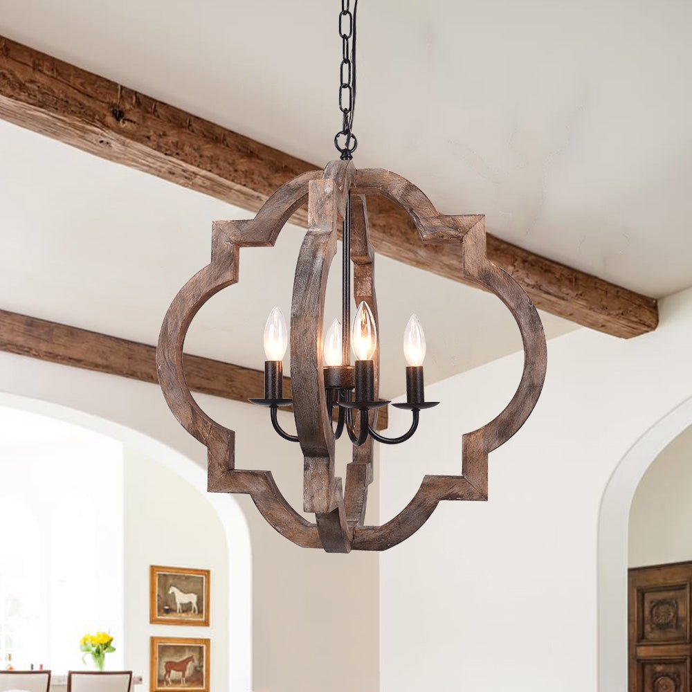 Alvuli Vintage Quatrefoil Wood Chandelier