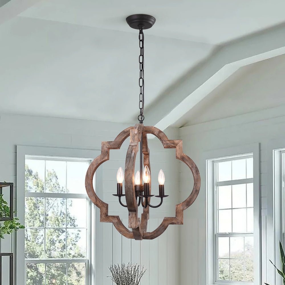 Alvuli Vintage Quatrefoil Wood Chandelier