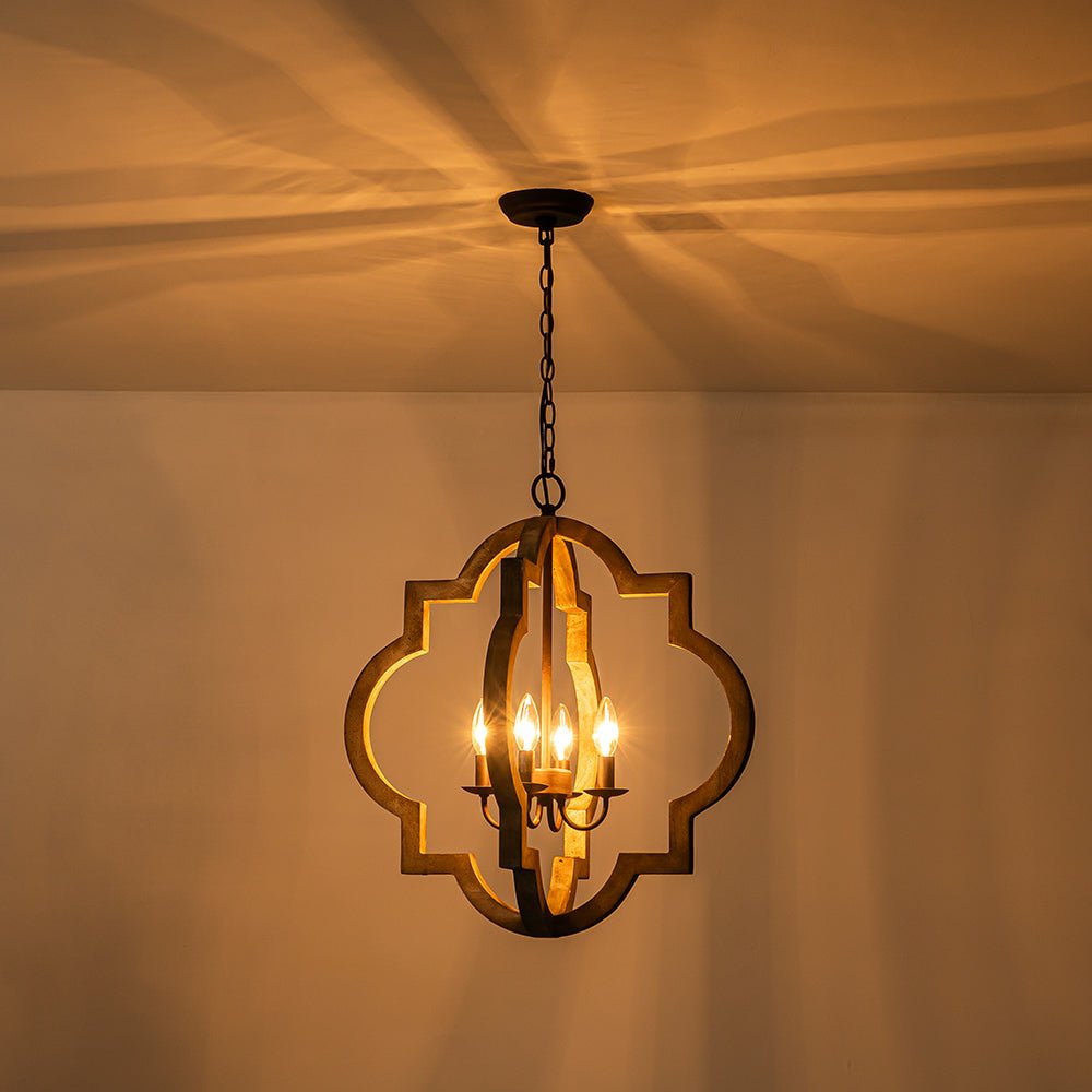 Alvuli Vintage Quatrefoil Wood Chandelier
