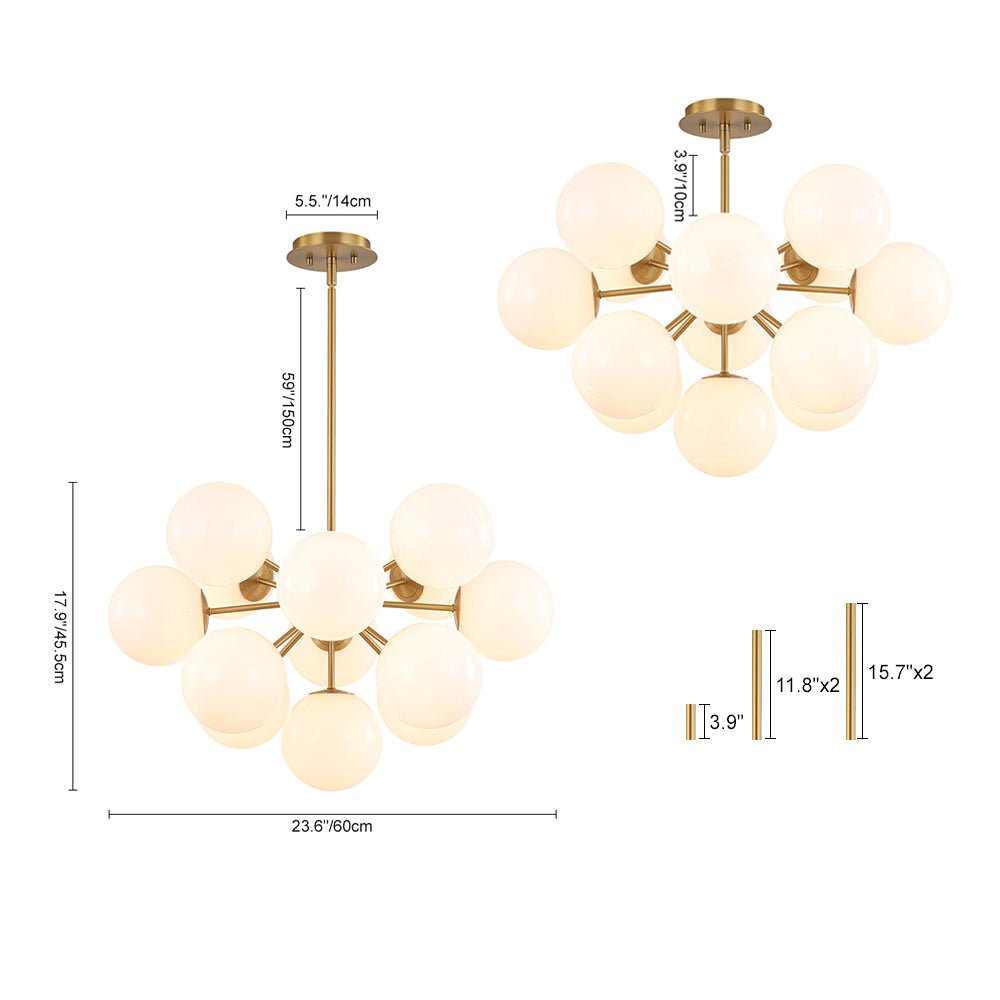 Havn Modern Lustre Opal Glass Semi Flush Chandelier - Lamp Copper