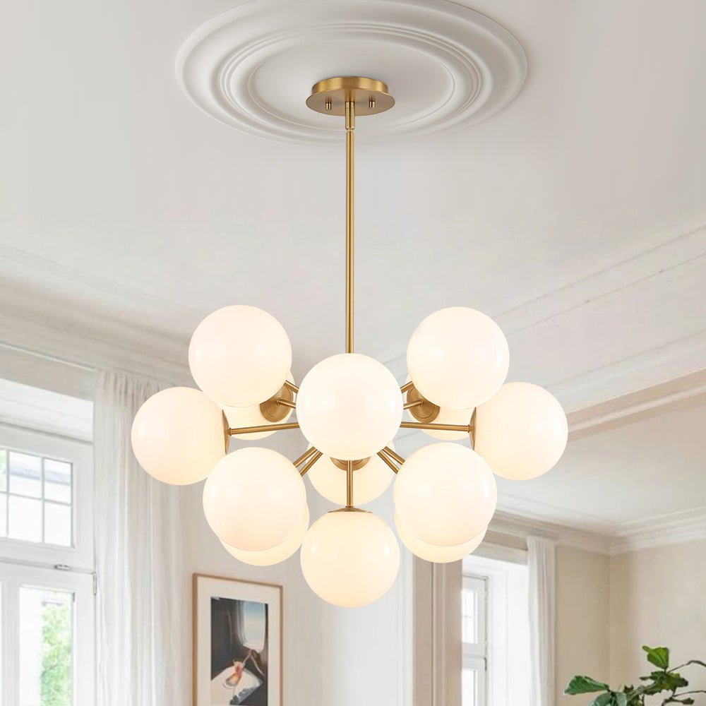 Havn Modern Lustre Opal Glass Semi Flush Chandelier - Lamp Copper