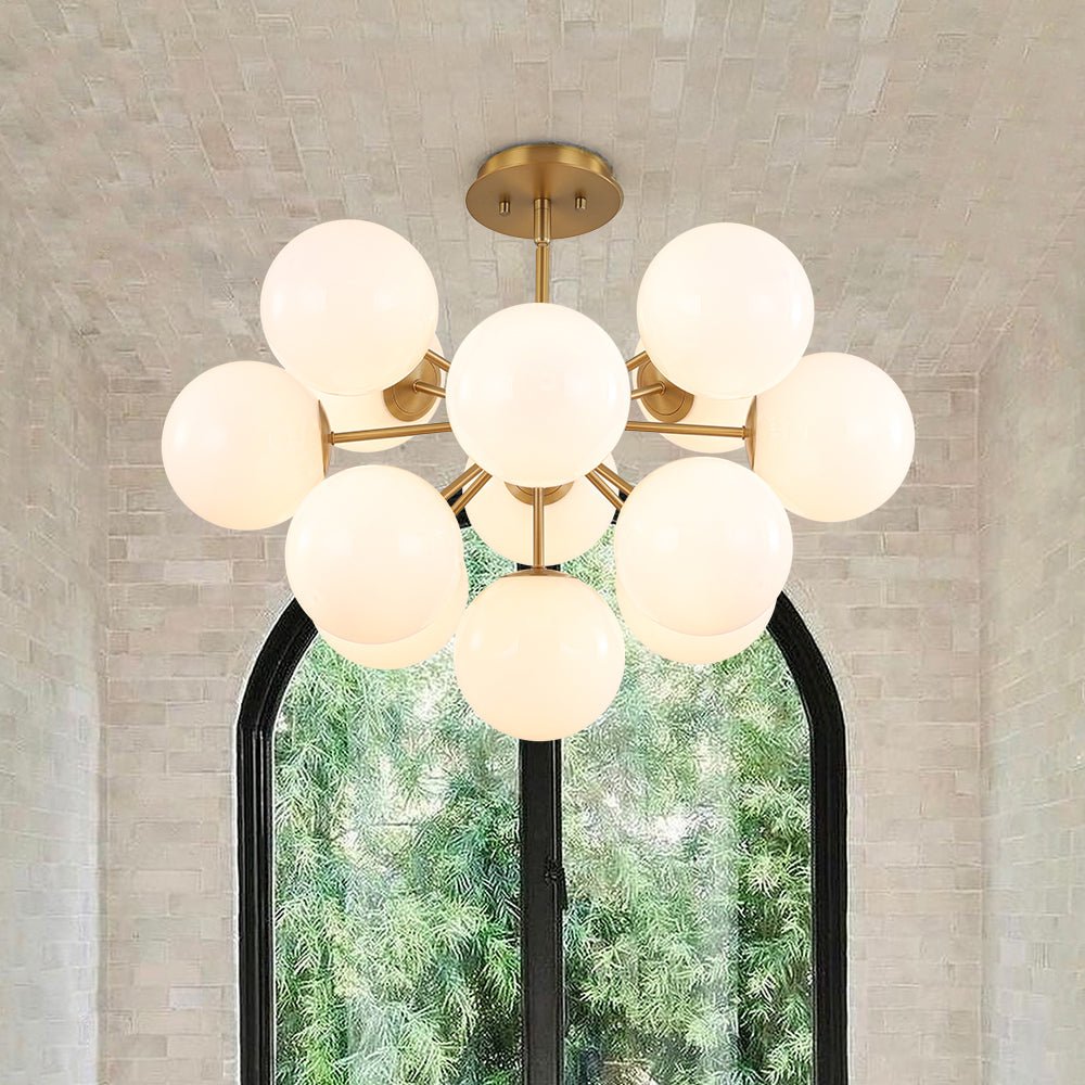 Havn Modern Lustre Opal Glass Semi Flush Chandelier - Lamp Copper