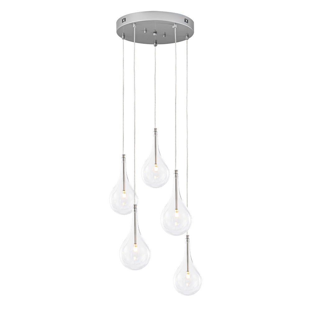 Dvaluvum Teardrop Cluster Silver Clear Glass Pendant Light