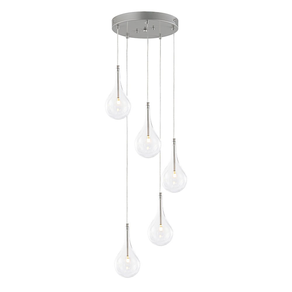 Dvaluvum Teardrop Cluster Silver Clear Glass Pendant Light