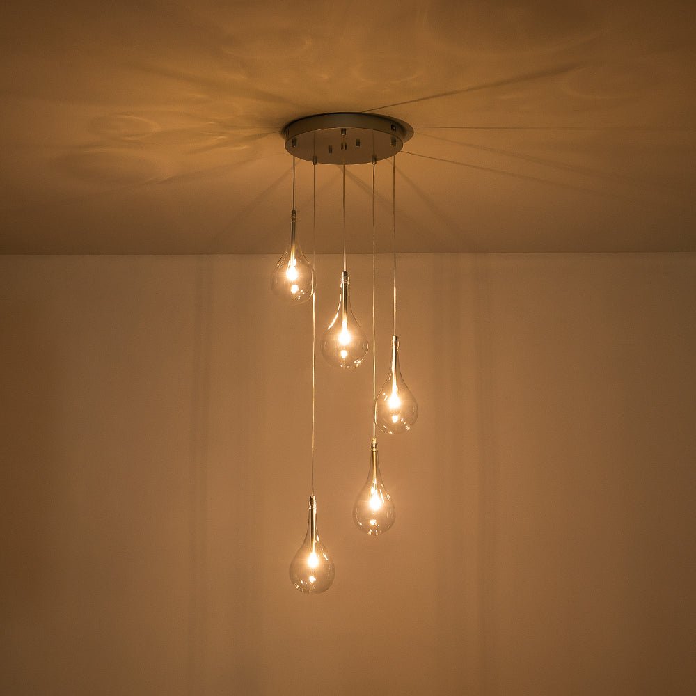 Dvaluvum Teardrop Cluster Silver Clear Glass Pendant Light