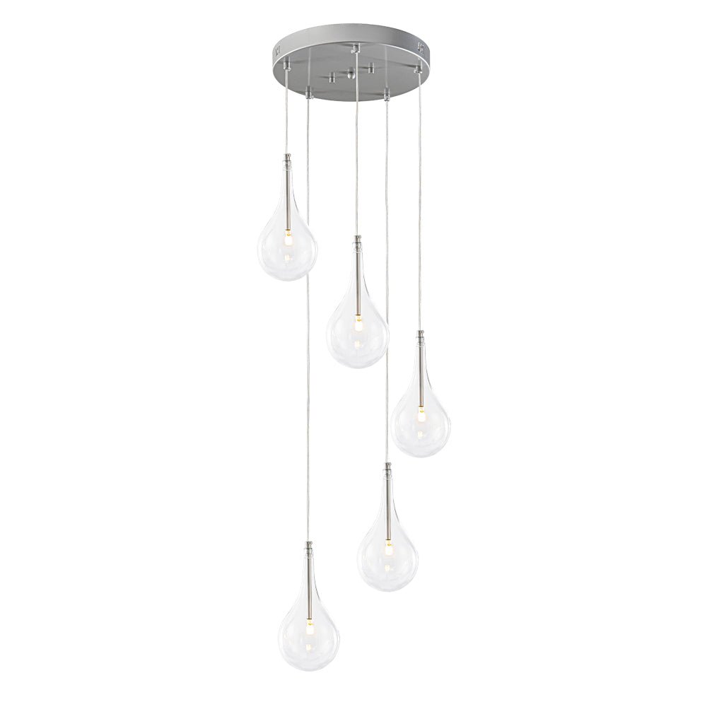 Dvaluvum Teardrop Cluster Silver Clear Glass Pendant Light