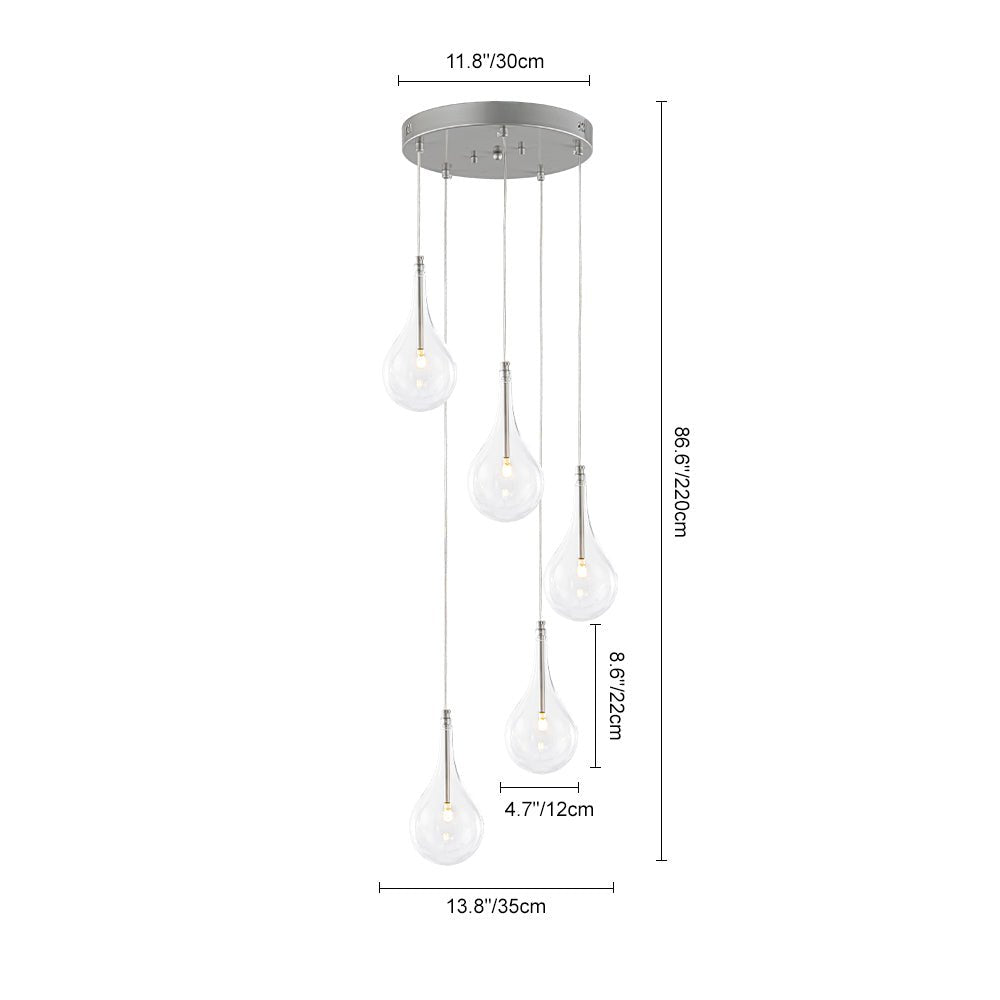 Dvaluvum Teardrop Cluster Silver Clear Glass Pendant Light