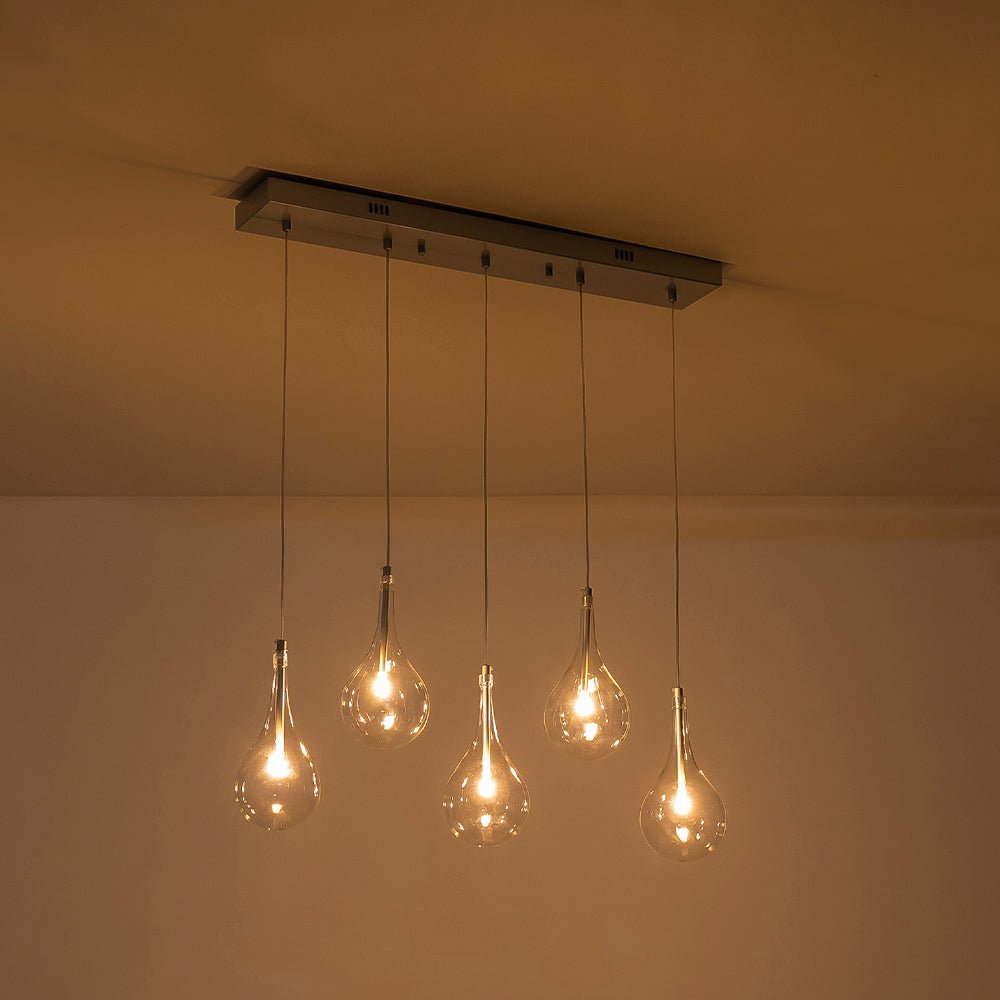 Eirikuvyx Silver Clear Teardrop Linear Glass Pendant Light