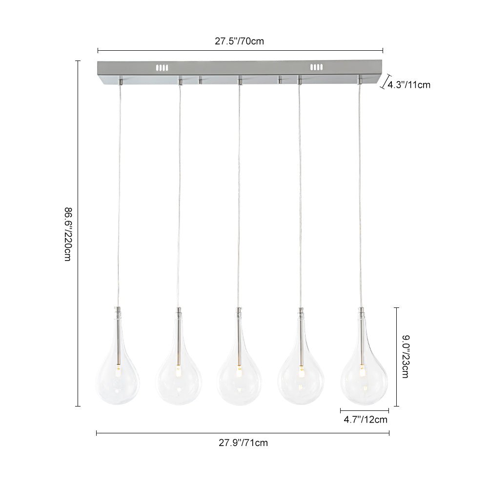 Eirikuvyx Silver Clear Teardrop Linear Glass Pendant Light
