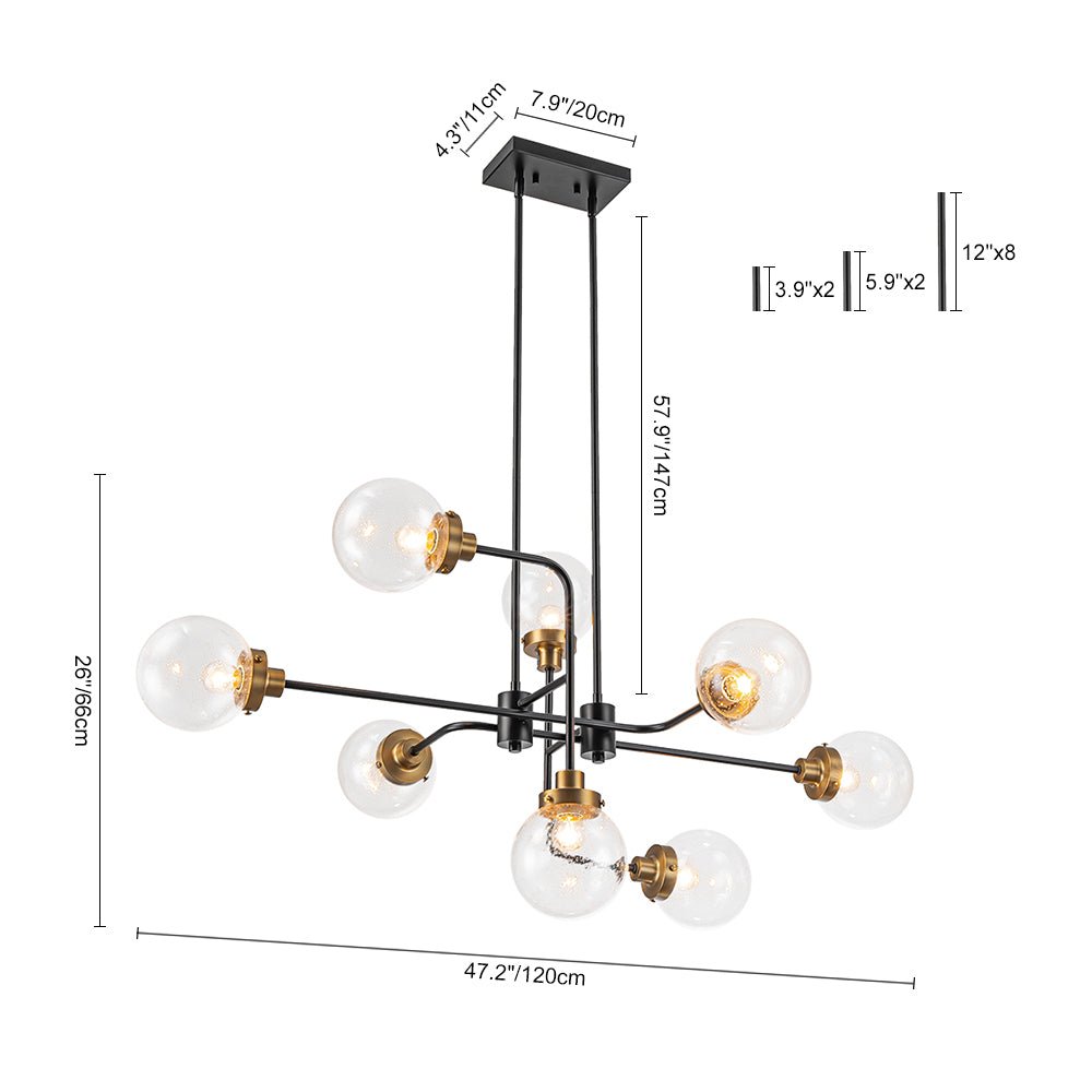 Jarnbruvum Soda Pop Seeded Bubble Sputnik Linear Glass Chandelier