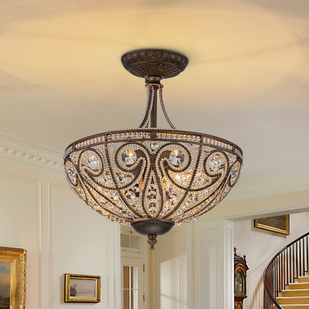 Vatnuli Traditional Antique Crystal Semi Flush Light