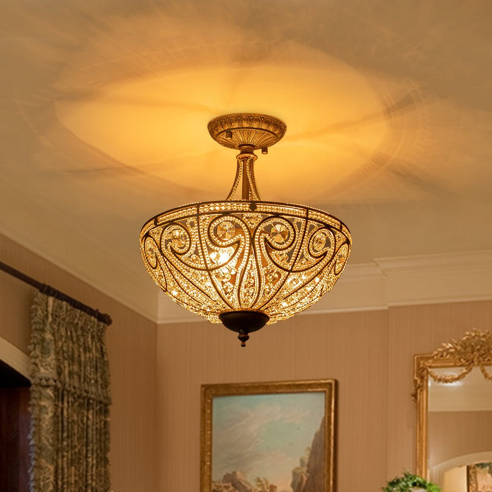 Vatnuli Traditional Antique Crystal Semi Flush Light