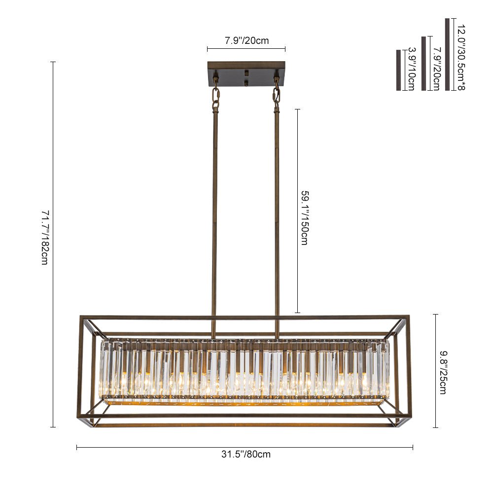 Jarnbruvyr Vintage Italy Glam Rectangular Linear Crystal Chandelier