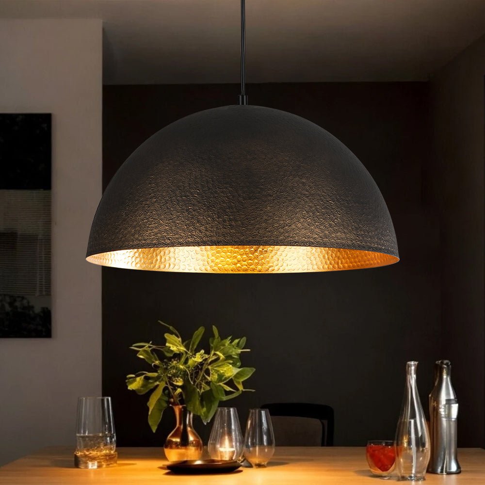 Caeluva Vintage Luxe Hammered Black Gold Metal Pendant Light
