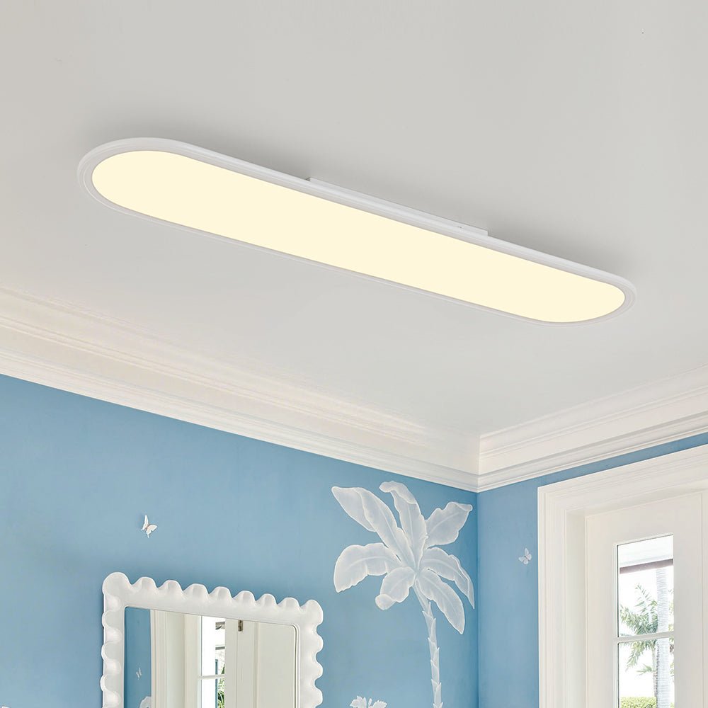 Aevuvyt Long Oval Dimmable LED White Metal Semi Flush Mount Ceiling Light