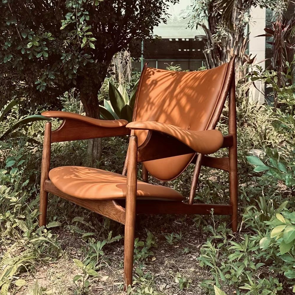 Kendra Room Chairs Leather & Wood Chieftain Chair Outdoor Lounge Chair