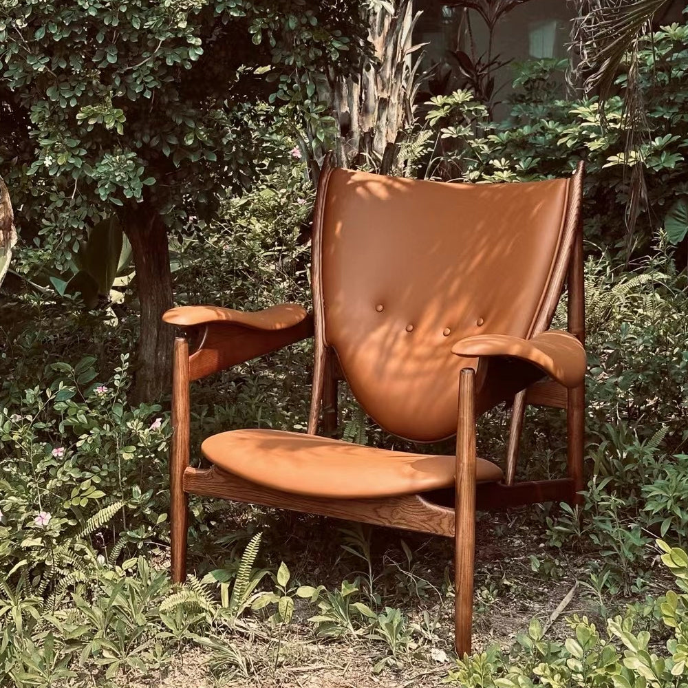 Kendra Room Chairs Leather & Wood Chieftain Chair Outdoor Lounge Chair