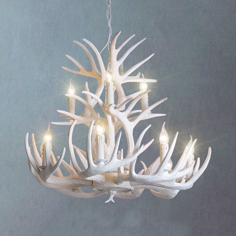 Silva Rustic Antler Metal Resin Chandelier Dining Room - Letslighting