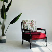 Anais Chair Comfortable Reading Chair Design Red Cushion Floral Pattern Arm Chair