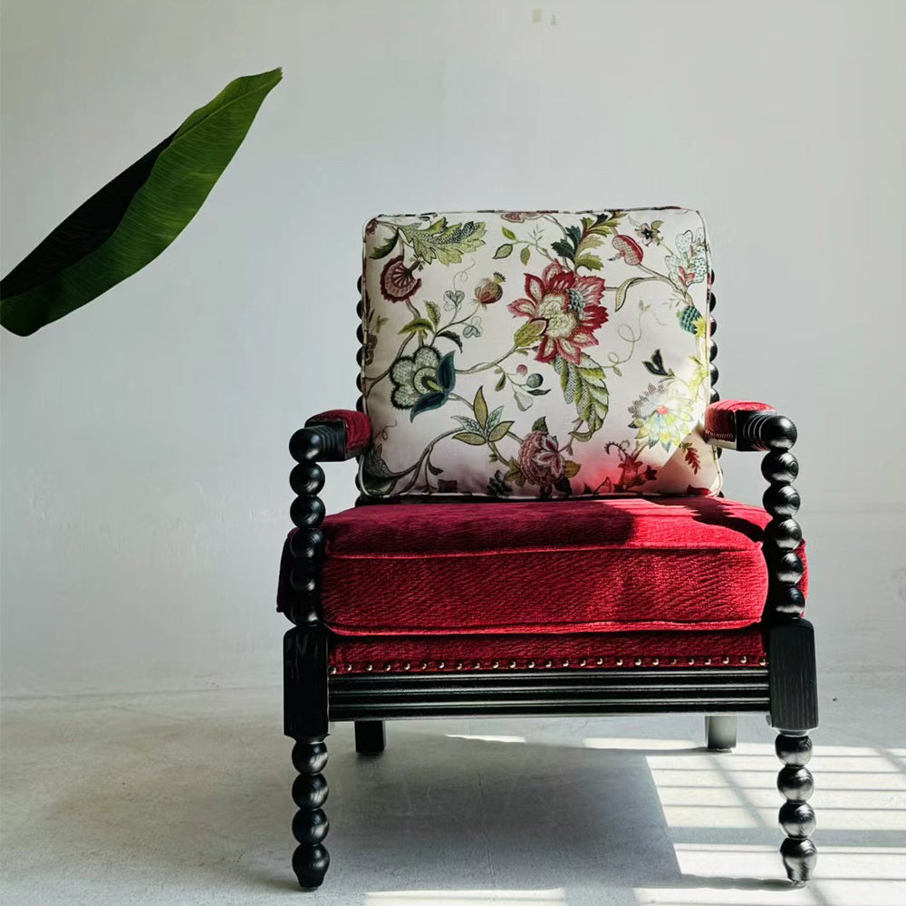 Anais Chair Comfortable Reading Chair Design Red Cushion Floral Pattern Arm Chair