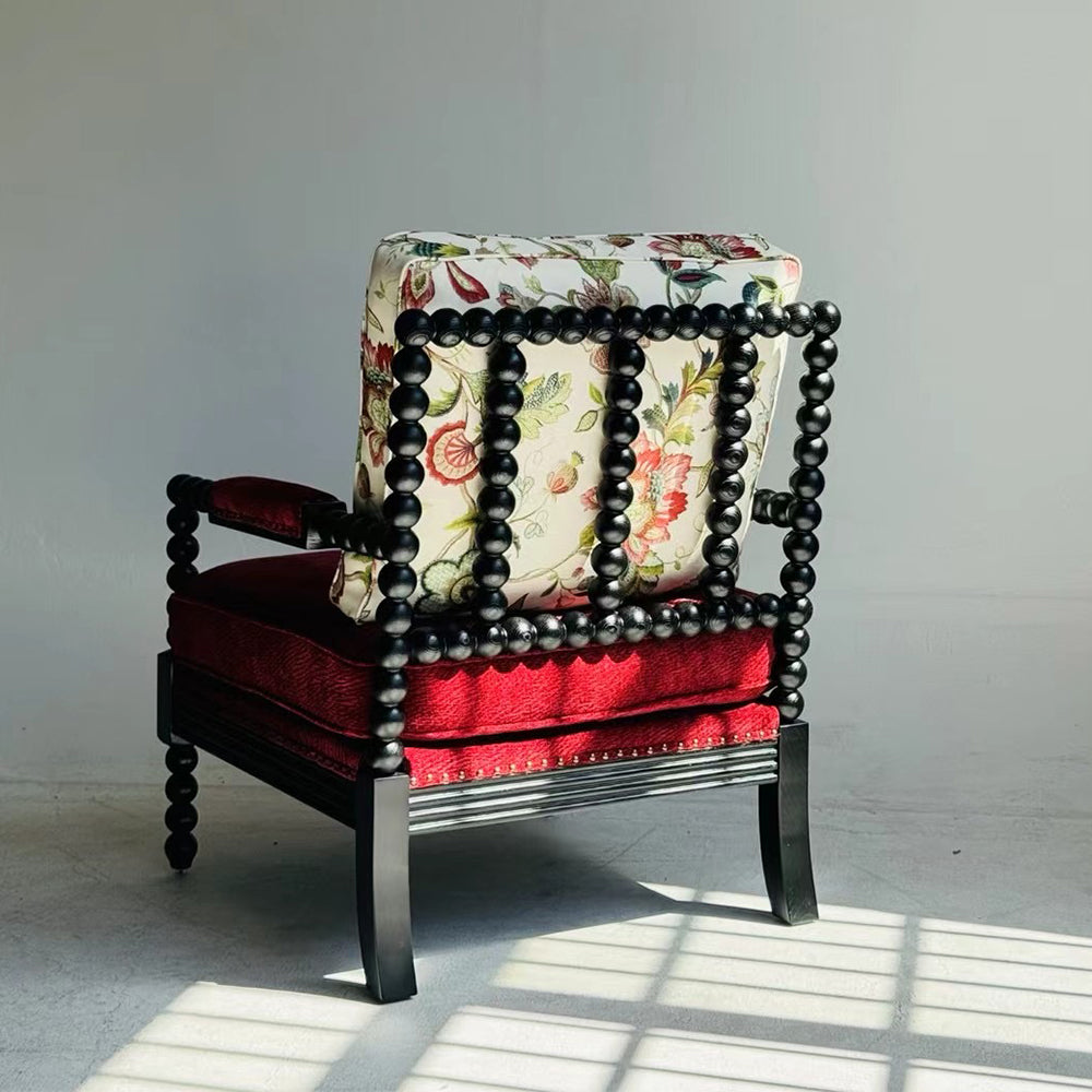 Anais Chair Comfortable Reading Chair Design Red Cushion Floral Pattern Arm Chair