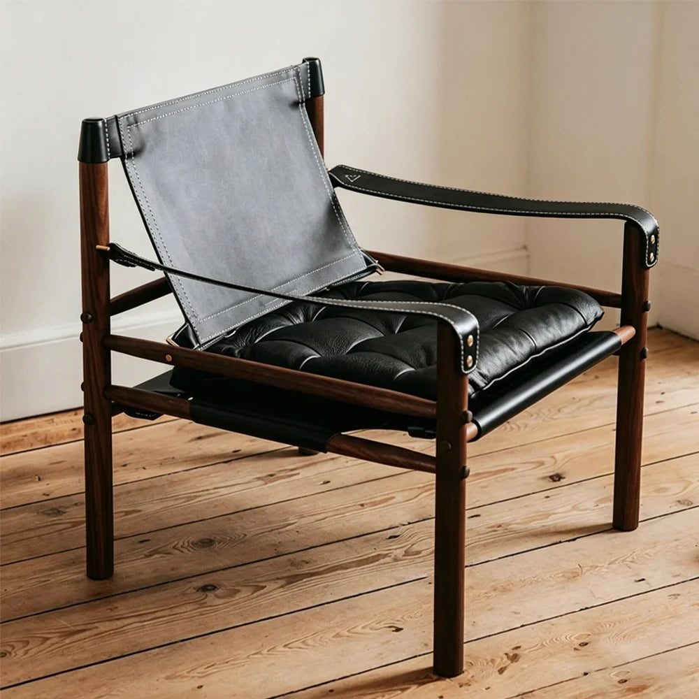 Tobias Wooden Outdoor Furniture - Brown Leather Chair & Sirocco Safari Chair for Elegant Outdoor Spaces