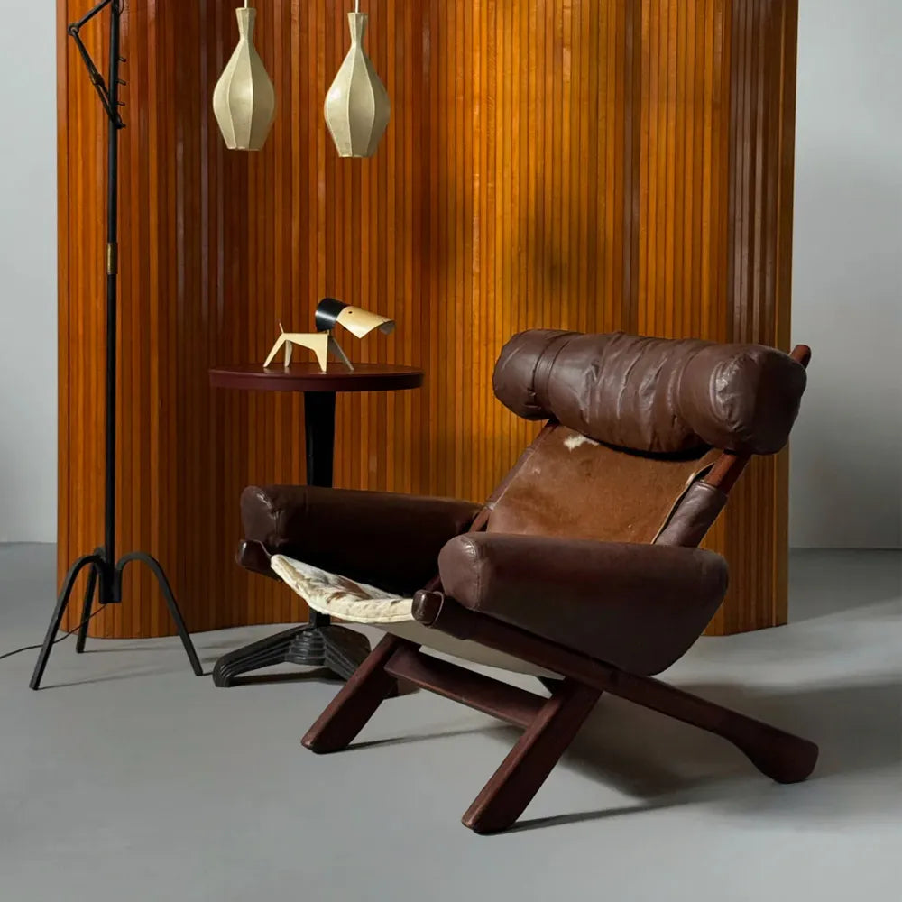 Benson Hide Armchair – Nordic Leather Accent Chair for Rustic Modern Decor